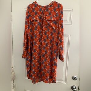 ANN TAYLOR-LOFT ORANGE& BLUE LILLIES SHIRT Dress